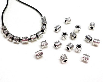 Silver Plated Zamak Bead Tubes, Small Spacer Beads, Silver Metal Patterned Tube Beads, Tiny Barrel Tube Spacer, 3.2x3.1mm (Ø 1.6mm) - 15 pcs