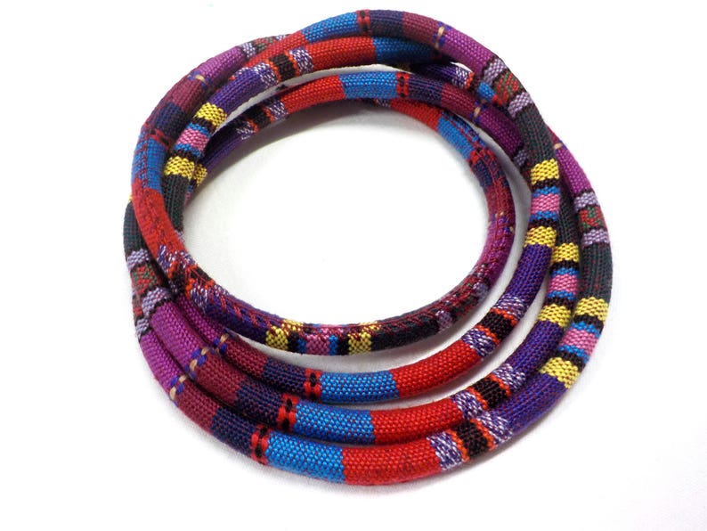 Ethnic Design Cord Purple Red Multi Stitched Fabric Cotton Cord Embroidered Textile Cord 1 piece diameter 6,5mm approx. CC19 - 1Yard