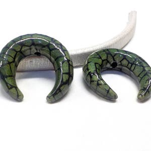 Double Horn Crescent Moon Pendant, Green Enamel Greek Ceramic Pendant, Ox Buffalo Bull Horn, Crescent Moon Pendant, Boho Chic Amulet-1 piece