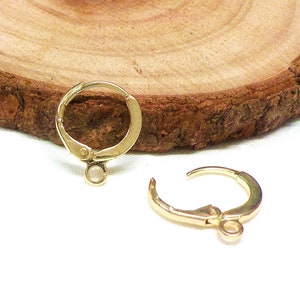 Gold Plated Brass Lever Back Round Earrings, Secure Hook Earrings with Loop, Leverback Huggie Hoop Earring, Latch Back Hoop Earrings - 2 pcs