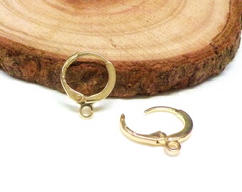 Gold Plated Brass Lever Back Round Earrings, Secure Hook Earrings with Loop, Leverback Huggie Hoop Earring, Latch Back Hoop Earrings - 2 pcs