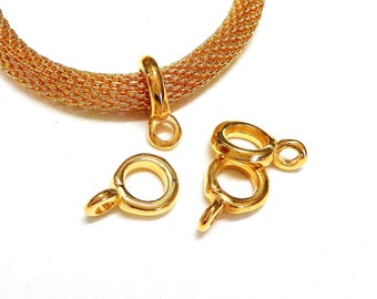 Gold Bail Beads, Rose Gold Bail Charm Holder Spacer with Loop, Tube Bails, Cord Bails, Slider Bails, Spacer Ring for Round Cord 6mm - 2 pcs