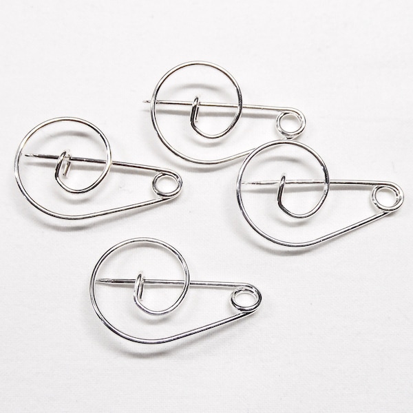 Silver Plated Safety Pin, Handmade Safety Pin Brooch, Charm Holder, Silver Brooch Pin, Silver Kilt Pin 33x23mm, Wire 18 Gauge ( 1mm) - 2 pcs