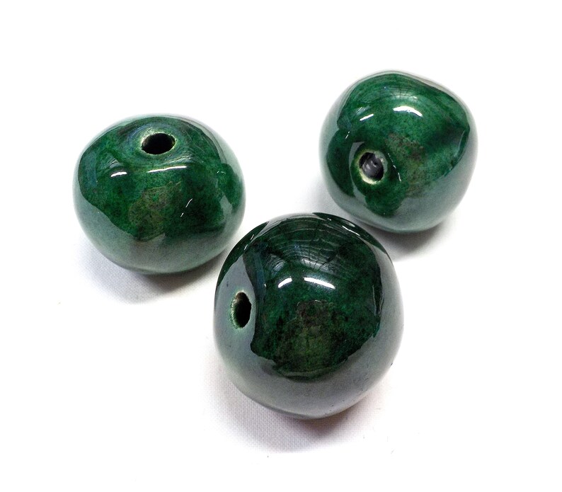 35mm Organic Round Extra Large Ceramic Beads Round Ceramic Beads Handmade Enameled Ceramic 1pc Green Glazed Greek Ceramic