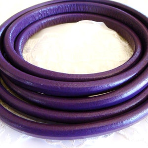 Licorice Dark Purple Oval Leather Cord 6.8x9.8mm, Greek leather Cord, Thick leather cord 7 1/2 inches/19cm - 1 piece
