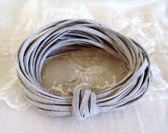 High Quality Suede Cord 3x1,5mm, Gray Grey High Quality Suede Lace, Vegan Cord - Sold in 2 yards/ 1,85m approx. Lengths