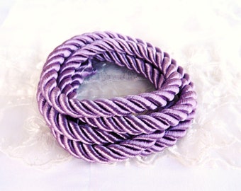 Cordon torsadé satiné violet clair lilas, fil emballé, cordon 9-10 mm - 1 yard/0,92 m environ (1 pièce)