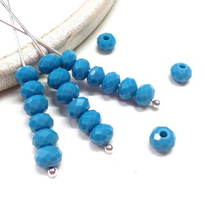 Blue Opaque Glass Crystal, Blue Washer Faceted Crystal Beads, Rondelle Faceted Beads, Round Beads, 6x4mm - 30 pcs