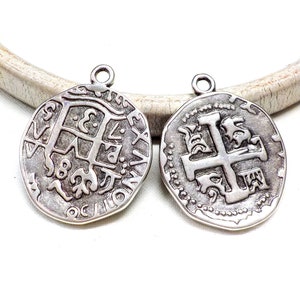 Silver Plated Round Cross Pendant, Double Sided Cross Pendant, Coin Pendant, Religious Christian Pendant, Cross Disc Pendant 25x27mm - 1 pcs