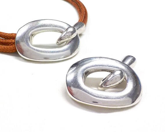 Silver Oval Clasp with Hook, Buckle Clasp, Hook Clasp 35x25mm (Ø 9x2mm Oval Part, Ø 5mm Hook) - 1 set