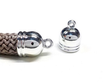 CCB End Cup 13x18mm, Silver End Caps, UV Plated Acrylic Terminal, Lightweight Cord Ends, Rope Cord End Caps Ø 11mm - 4 pcs