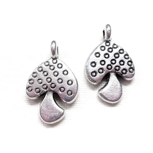 Silver Plated Mushroom Charm, Mushroom Pendant, Double sided Mushroom Charm 10x14mm - 2 pcs