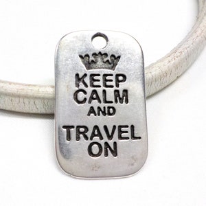 Silver Plated Army Tag "Travel On", Keep Calm Pendant, Soldier Dog Tag, Military Dog Tag, Metal Tag, Large Charm Pendant 40x25mm - 1 piece