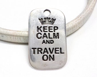 Silver Plated Army Tag "Travel On", Keep Calm Pendant, Soldier Dog Tag, Military Dog Tag, Metal Tag, Large Charm Pendant 40x25mm - 1 piece