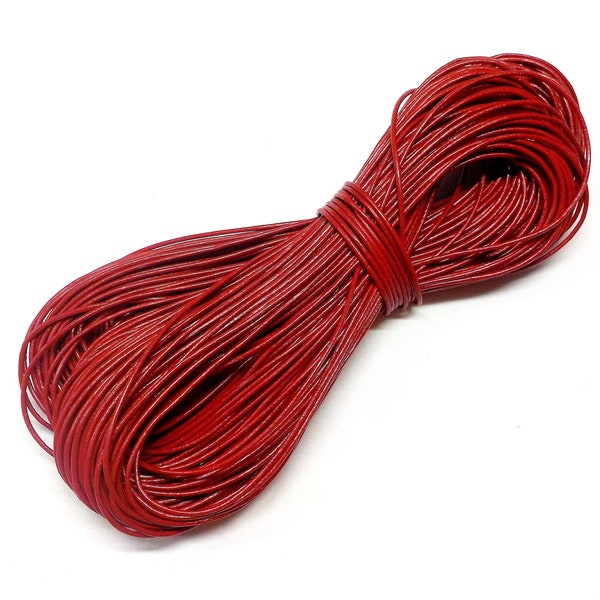 1mm Red Leather Cord, Genuine Leather Round Cord, Greek High Quality Leather Cord, Very Soft Leather Cord - 2 Yards /1.85 m approx.