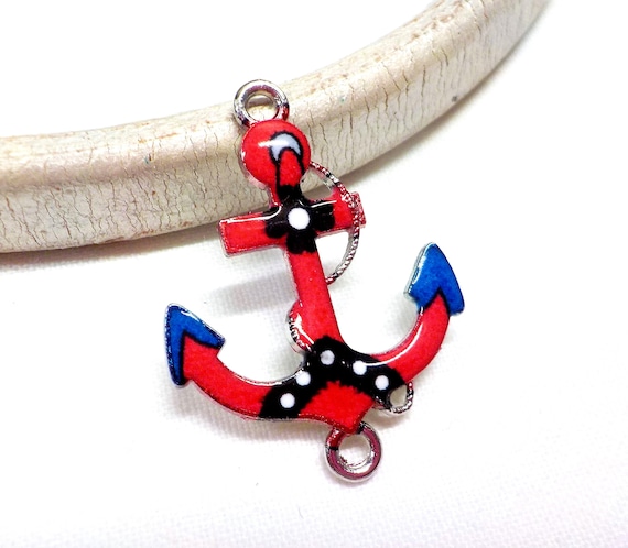 Enamel Anchor Pendant, Anchor Connector, Anchor Charm, Ship Anchor