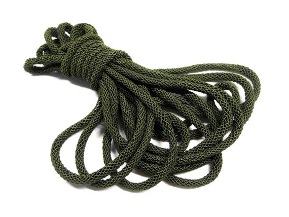 Dark Green Olive Green Braided Oval Rope Cord, Semisoft Trim Cord,  Artificial Silk Cord, Mesh Cord, 6x4mm approx. - 1 yard/92cm (1 pc)