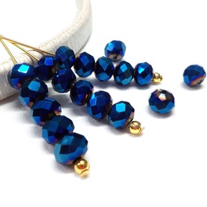Blue Glass Crystal Beads, Blue Washer Faceted Beads, Rondelle Faceted Beads, Round Crystal Beads, 8x5mm - 20 pcs
