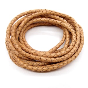 Natural Braided Leather Cord 4mm, Genuine Leather Cord, High Quality Leather, Greek Leather Cord - 16&quot;/40.6cm approx.
