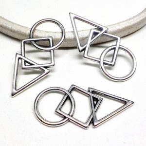 Silver Plated Pendant, Geometric Design Charm, Earring Component, Men&#39;s Necklace Charm, Round Square Triangle Connector 47x21mm - 1 pc