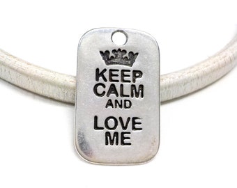 Silver Plated Army Tag "Love Me", Keep Calm Pendant, Soldier Dog Tag, Military Dog Tag, Metal Tag, Large Charm Pendant 40x25mm - 1 piece