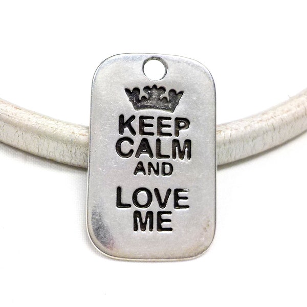 Argent plaqué armée tag «Love me», garder calme pendentif, soldat Dog tag, militaire Dog tag, étiquette en métal, grand breloque pendentif 40x25mm-1 pièce