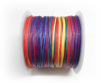 1mm Waxed Cotton Cord, Rainbow Multi Cotton Cord, Bakers Twine, Macrame Shamballa Friendship Bracelets Cord - 5 yards/ 4.6m (1 pc)