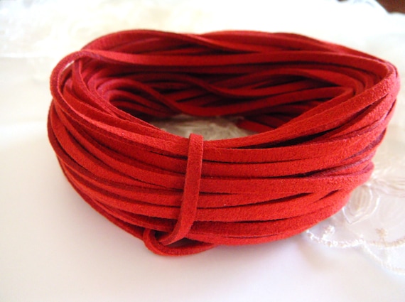 High Quality Suede Cord 3x1,5mm, Red, High Quality Suede Lace, Vegan Cord -  Sold in 2 yards/ 1,85m approx. Lengths