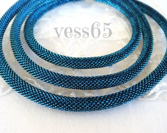 Turquoise Fabric Cord, Glitter Effect Cord, Stitched Fabric Cord, Semisoft Metallic Thread Cord, Textile Cord 6mm - 1Yard/92cm (1 piece)