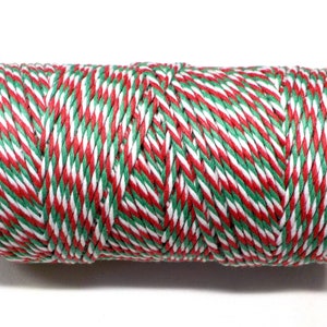 Rosso Verde Bianco Twisted Cotton Cord, Christmas Card Decor, Twisted Cotton String, Bakers Twine 1.5mm circa.- 10 yards / 30 piedi (1 pezzo)