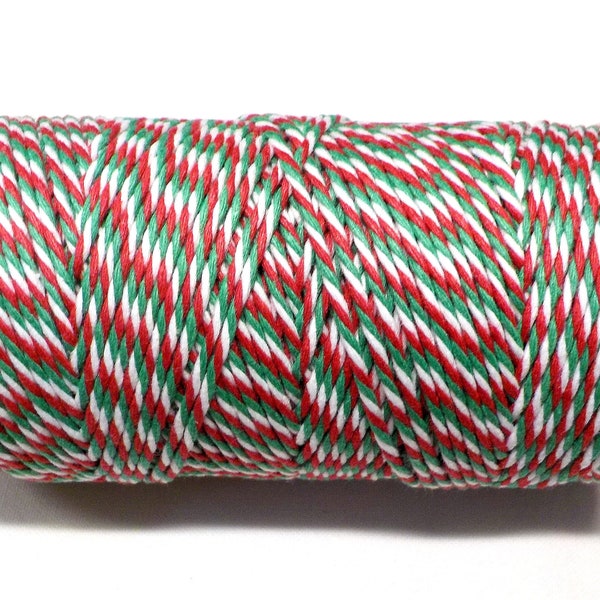 Rojo verde blanco trenzado cordón de algodón, decoración de la tarjeta de Navidad, cuerda de algodón trenzado, panaderos gemelo 1.5 mm aprox.- 10 yardas / 30 pies (1 pieza)