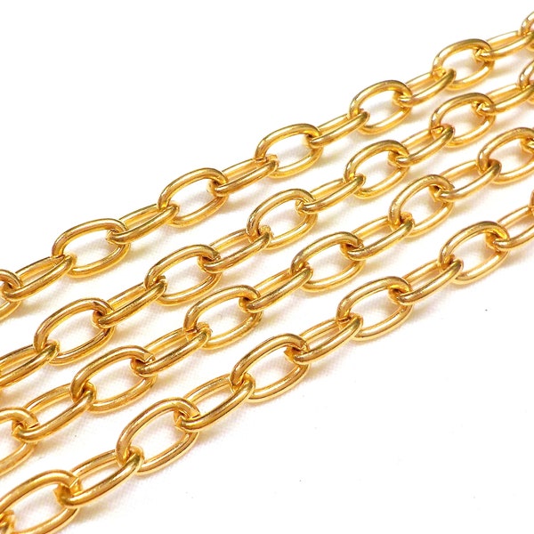 24K Gold Plated over Steel Oval Link Cable Chain, Oval Open Links 9x6mm, Non Tarnish Lead Nickel Cadmium Free Chain - 1.5Ft/0.46m (1 pc)