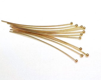 Ball Pins Gold Plated Over Brass, Very Soft Ball Head Pins, Wire Wrapping Jewelry, 21 Gauge Headpins, 50mm /0.7mm (2"/0.028") - 25 pieces