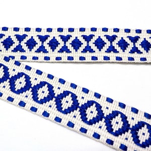 Geweven etnisch blauw wit lint, grosgrain rand, dubbelzijdig lint, woondecoratie, kaart Hoed sieraden tas lint schoenen maken 25 mm-1 yard