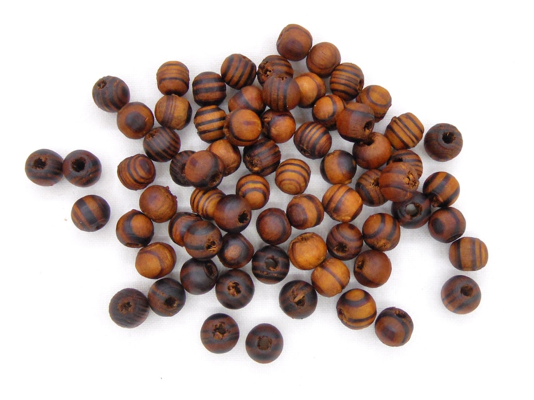 Brown Round Wooden Beads Brown Wooden Beads With Stripes Etsy