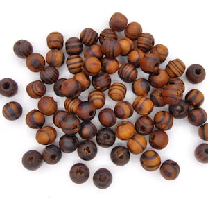 Brown Round Wooden Beads, Brown Wooden Beads with Stripes, Brown Wood Beads, 8x6.5mm/ Ø 2.5mm - 30 pcs