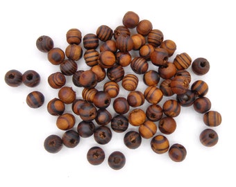 Brown Round Wooden Beads, Brown Wooden Beads with Stripes, Brown Wood Beads, 8x6.5mm/ Ø 2.5mm - 30 pcs