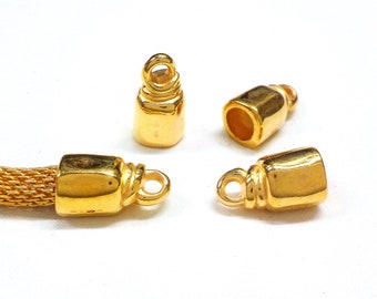 24K Gold Plated End Caps, Cords Edge, Cord End Hat, Cord Ends, Cord Terminators, End Clasps for 6mm Cords, 10x18 (Ø 6.7mm) - 2 pcs