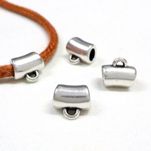 Silver Bail Beads, Ethnic Bail Charm Holder Spacer with Loop, Tube Bails, Cord Bails, Slider Beads, Spacer Tube for Round Cord 3mm 4 pcs image 2