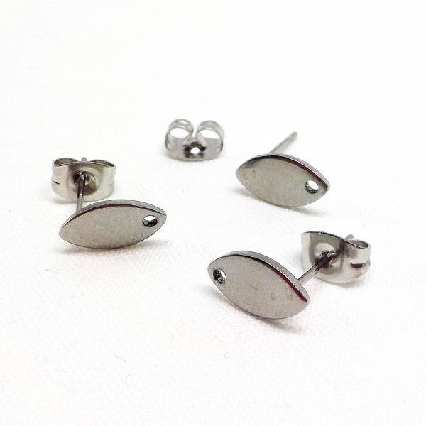 Stainless Steel 304 Oval Earring Studs with Hole & Posts, Stainless Steel Ear Nuts and Backs, Earrings Parts, Earring Pin - 2 pcs