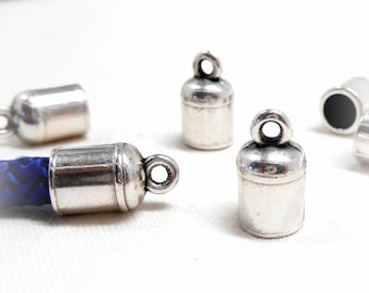 999 Silver Plated End Cap, Cord Ends, Barrel End Cap, Edge Terminal Ideal for 5mm Round Cord (Ø 5.2mm) - 2 pieces