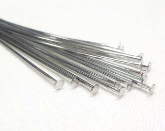 Headpins Rhodium Plated Over Brass, Flat Head Pins, Wire Wrapping Jewelry, 21 Gauge Headpins, 50mm /0.7mm (2"/0.028") - 25 pieces