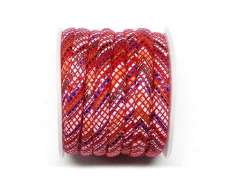 Red Fabric Flat Cotton Cord, Flat Cotton Rope, Ethnic Design Cord, Textile Cord, Bracelet Flat Cord, 6x3mm - 18"/0.46m (1 piece)
