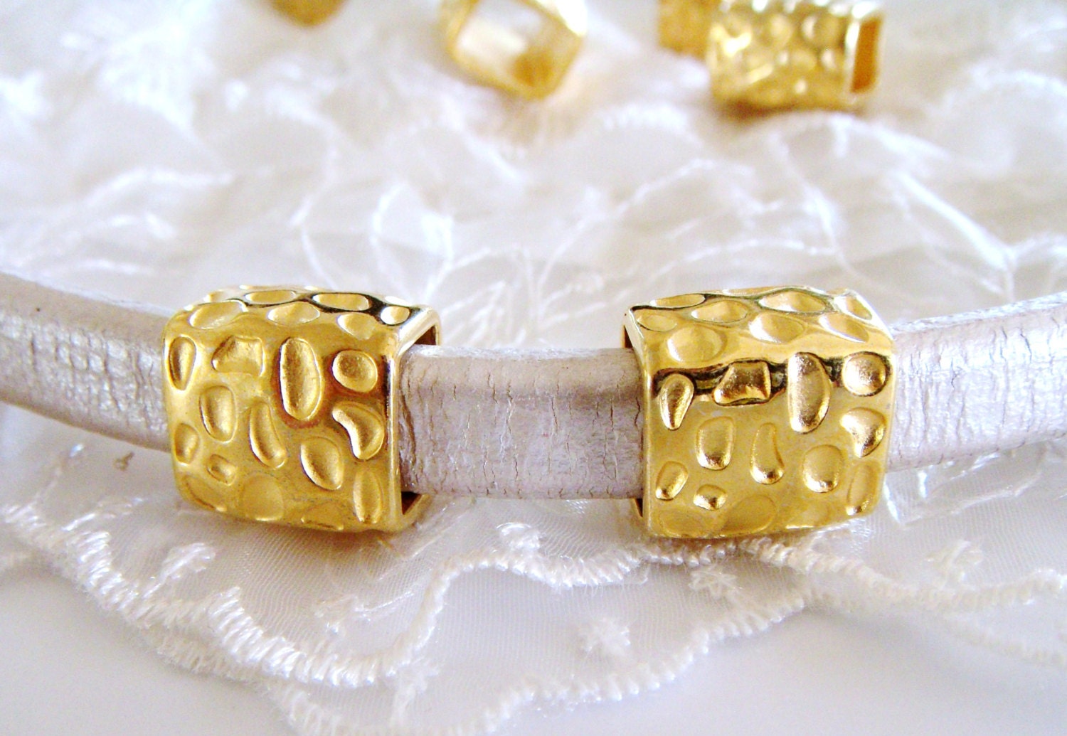 Gold Spacer Tube finding Leopard Cube Hammered Cube for use | Etsy