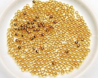 Gold Plated over Brass Round Crimping Beads, Nickel and Lead Free Crimp Beads, Ideal for 0.8mm Cord, 2x1.5mm (Ø 1mm) - 50 pcs