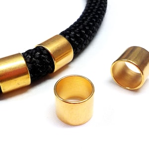 24K Gold Plated over Brass Tube, Tube Slider, Tube Spacer, Large Hole Tube Bead, Metal Beads for Round Cord 10mm, 12x10mm (Ø 10.2mm) - 2 pcs