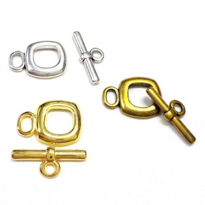 Square Toggle Clasp, Gold T Clasps, Silver and Bronze Toggle Clasp, Toggle Closure, T- Clasps 16mm, T- Bar Toggle Clasp - 1 set