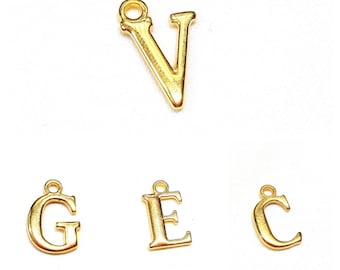 Gold Letter Charm, 24K Gold Plated Tiny Charm, Alphabet Initial Letter Charm, Minimalist Alphabet Letter Charm 15mm - 1 piece