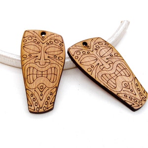 Tiki Totempfahl Großer Anhänger, Ethnic Tribal Anhänger, Holzanhänger Pyrographie, Holzanhänger 60 x 30 mm - 1 Stück