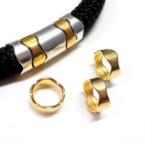 24K Gold Plated Irregular Tube Slider, Tube Spacer, Large Hole Tube Beads, Metal Beads for Round Cord 10mm, 12x6mm, Ø 10mm - 1 piece